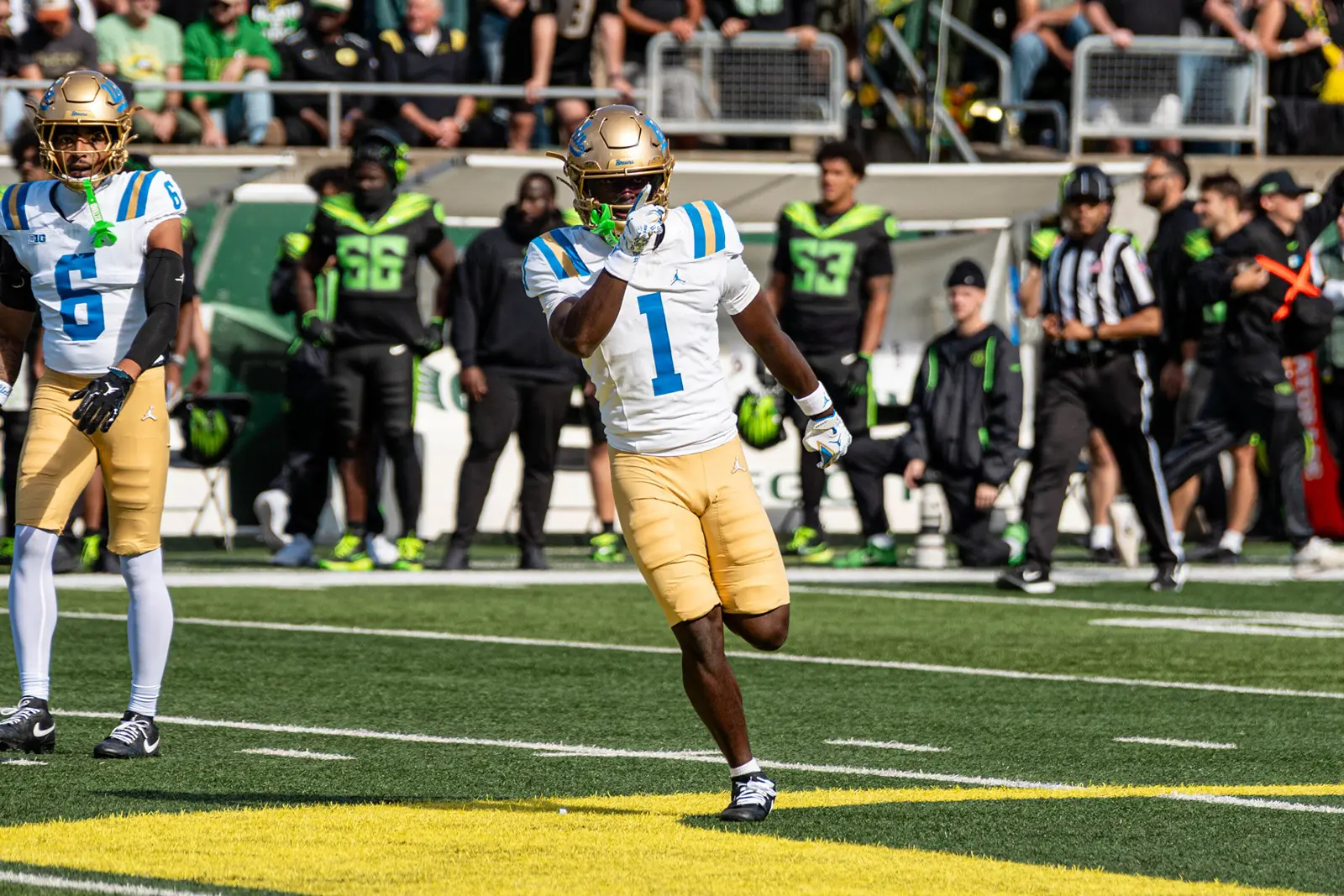 Aiden Mizell reacts after a 62-yard reception
