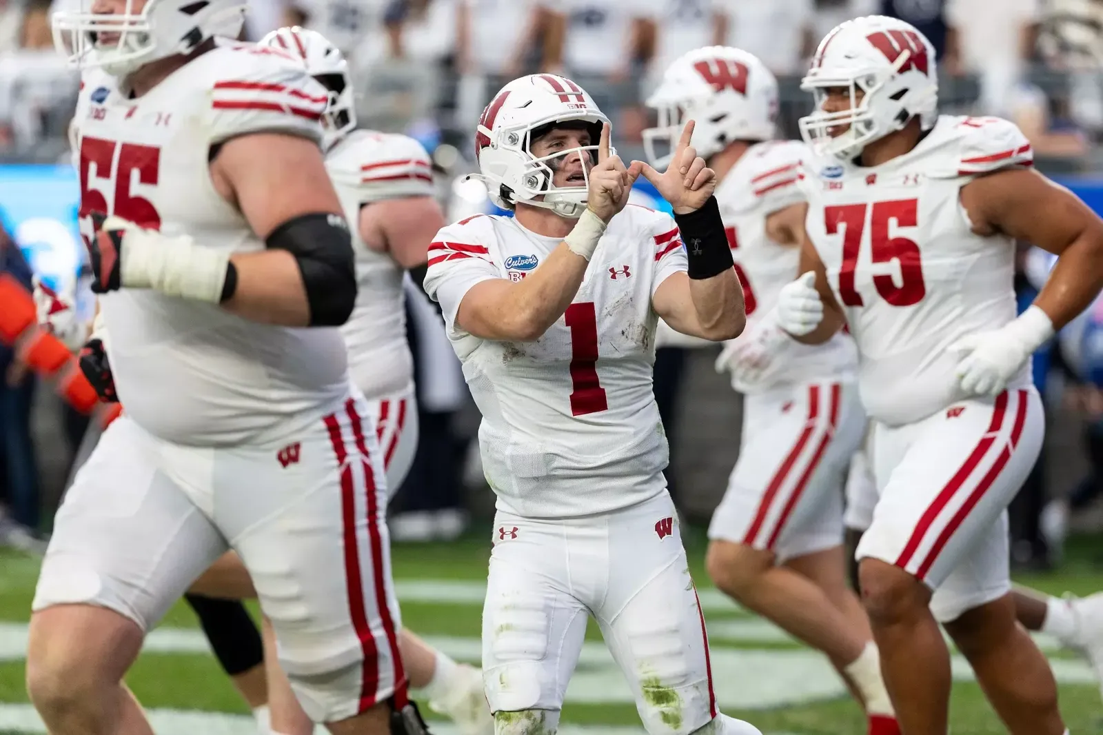 Colton Joseph celebrates a touchdown against Penn State