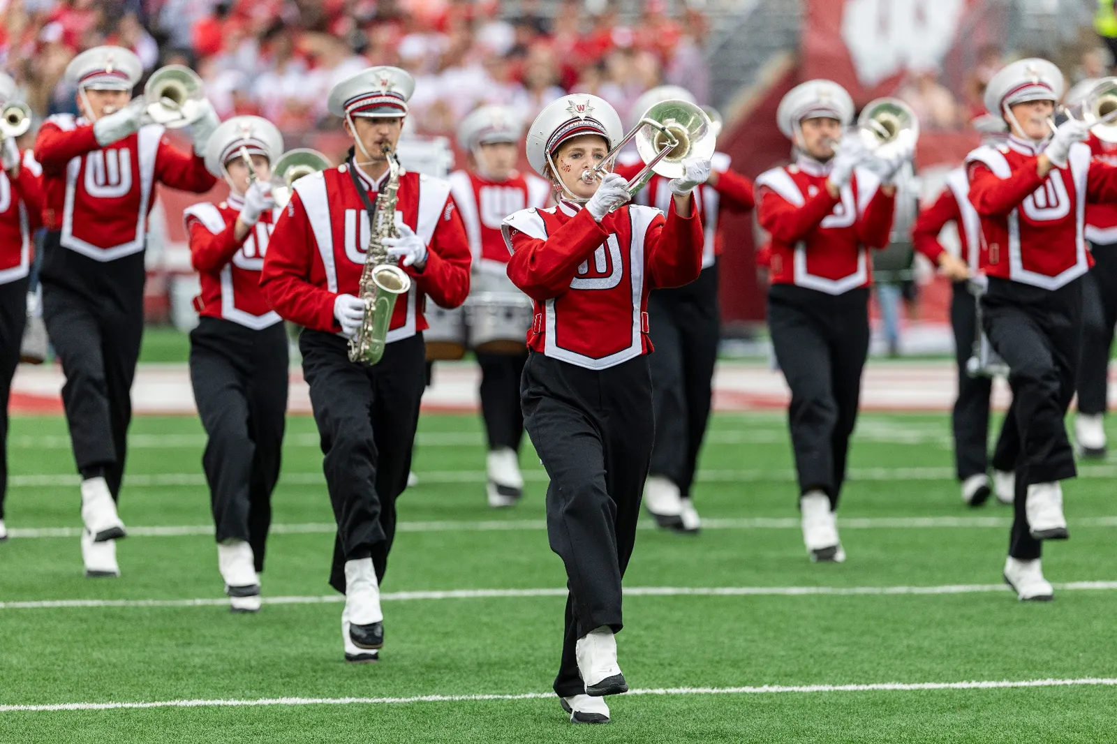 Wisconsin marching band enters the field at Camp Randall