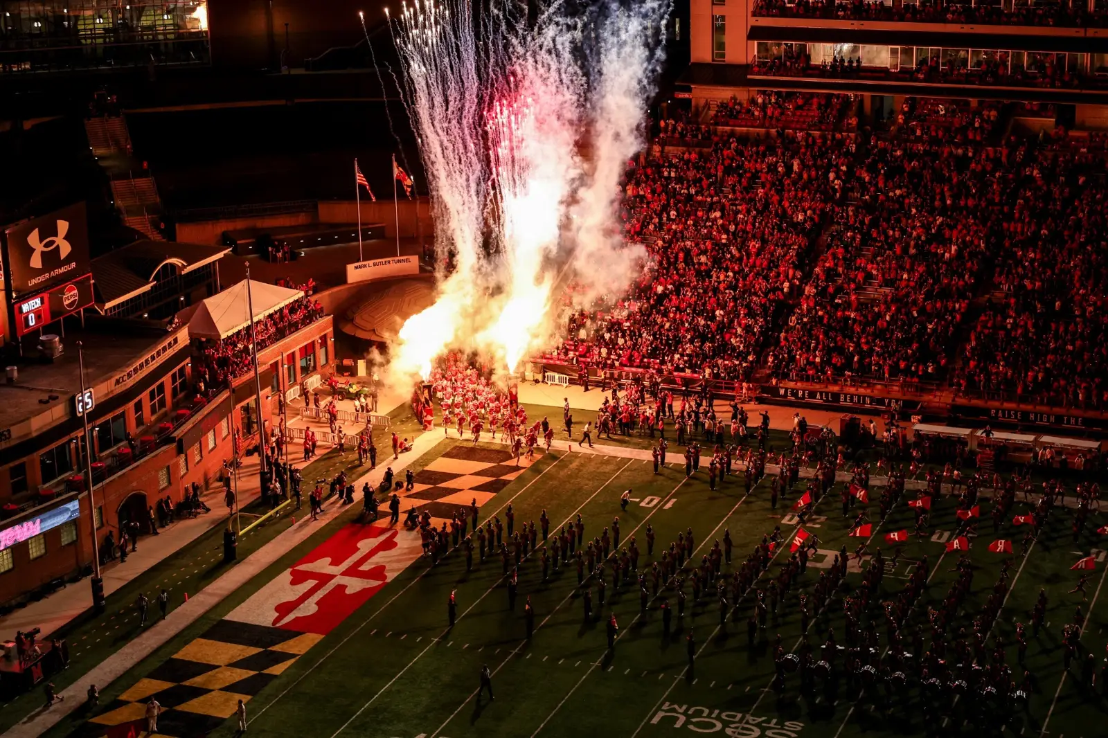 Crowd and fireworks at Maryland’s SECU Stadium