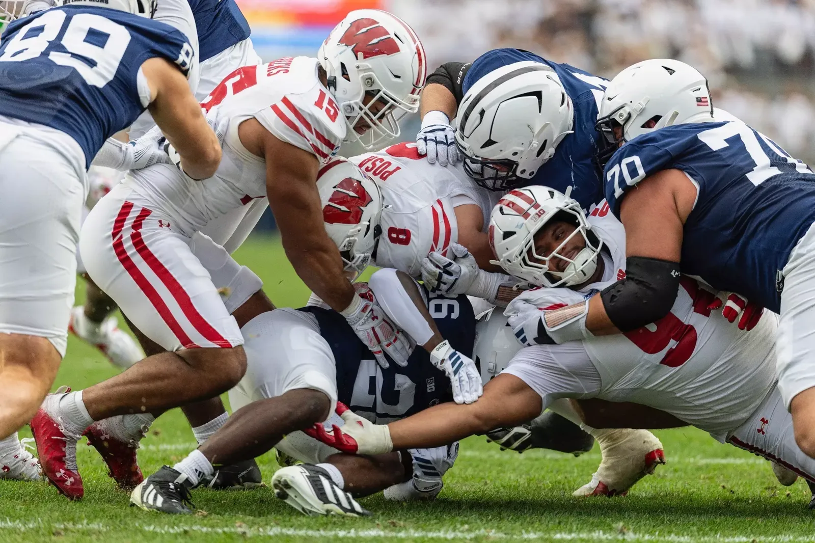 Badgers' defense makes a tackle against Penn State