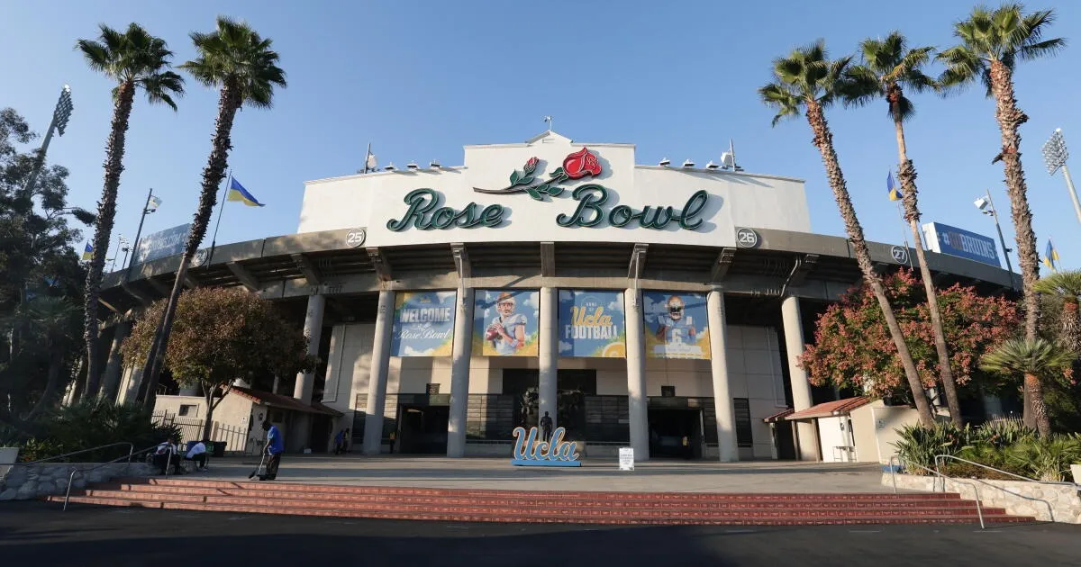 Rose Bowl Stadium entrance with palm trees